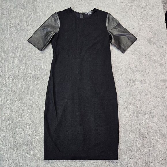 Vince Black/ Leather Sleeve‎ Pencil Dress Work Career Office Womens